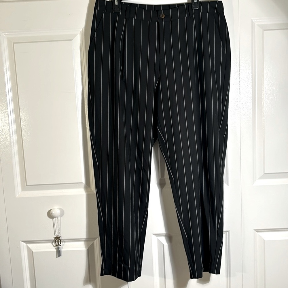 Future Collective Black Pinstripe Pleated Trousers size 14